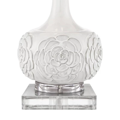 Possini Euro Design Natalia Modern Country Cottage Table Lamp With Square Riser 28 1/2" Tall White Floral Ceramic Drum Shade For Bedroom Living Room 5 Possini Euro Design Natalia Modern Country Cottage Table Lamp With Square Riser 28 1/2" Tall White Floral Ceramic Drum Shade For Bedroom Living Room - Image 3