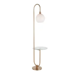 Trombone Contemporary/Glam Floor Lamp With Metal And Glass Shelf Gold (Includes LED Light Bulb) - LumiSource