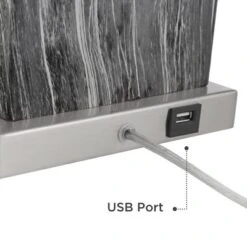 360 Lighting Connie Modern Table Lamps Set Of 2 With Black Marble Riser 25" High Black Faux Marble USB Charging Port White Rectangular Shade For Desk -Home Lighting GUEST 71589750 1e2d 47e9 a685 da6f3eb5bf29