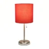 19.5" Bedside USB Port Feature Metal Table Desk Lamp Brushed Steel With Red Fabric Shade - Creekwood Home -Home Lighting GUEST 73156a8e a28d 472a a007 0bda41cd654b