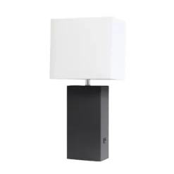 21" Lexington Leather Base Modern Home Decor Bedside Table Lamp With USB Charging Port And Fabric Shade - Lalia Home -Home Lighting GUEST 73c87b18 0ec9 4417 abbb 8fa1cd57c96d