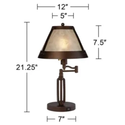 Franklin Iron Works Samuel Industrial Desk Lamp 21 1/4" High Bronze Swing Arm With USB Charging Port Natural Mica Shade For Bedroom Living Room House -Home Lighting GUEST 772966f9 8ca0 467a b7df f0b6b684d786