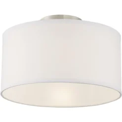 360 Lighting Adams Modern Ceiling Light Semi Flush Mount Fixtures 14" Wide Set Of 2 Brushed Nickel White Fabric Drum For Bedroom Kitchen Living Room -Home Lighting GUEST 78005bf2 6da1 4f78 8f5f 5faea685cdee