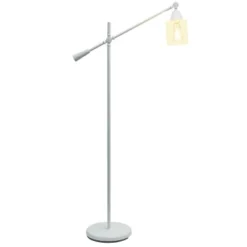 Swing Arm Floor Lamp With Glass Cylindrical Shade White - Lalia Home