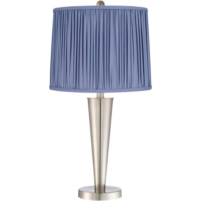 360 Lighting Geoff Modern Table Lamps Set Of 2 26" High Brushed Nickel With USB Charging Port Blue Shirred Shade For Bedroom Living Room House Desk 5 360 Lighting Geoff Modern Table Lamps Set Of 2 26" High Brushed Nickel With USB Charging Port Blue Shirred Shade For Bedroom Living Room House Desk - Image 3