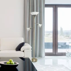 Torchiere Floor Lamp With 2 Reading Lights And Scalloped Glass Shades Antique Brass - Lalia Home -Home Lighting GUEST 7a7a6b48 e826 43f1 be9d a87a2c0eee2d