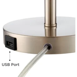 360 Lighting Heyburn Modern Accent Table Lamps 20" High Set Of 2 Brushed Nickel With USB And AC Power Outlet In Base White Cylinder Shade For Desk -Home Lighting GUEST 7afcd9c2 38ba 45db 9d8f 97492bd56cb6