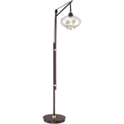 Franklin Iron Works Industrial Downbridge Floor Lamp 66" Tall Bronze Cognac Glass Dimmable LED Edison Bulb For Living Room Reading Office -Home Lighting GUEST 7bc961ee 64a7 4e9b b082 f65db536d484