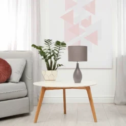 18.11" Traditional Standard Ceramic Dewdrop Table Desk Lamp With Matching Fabric Shade Gray - Creekwood Home -Home Lighting GUEST 7d77c039 5fac 4b51 b613 753fa30c7908