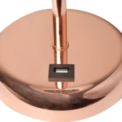 19.5" Bedside USB Port Feature Metal Table Desk Lamp Rose Gold With White Fabric Shade - Creekwood Home -Home Lighting GUEST 7d919407 e692 445a aa23 d5b9c0a9968e