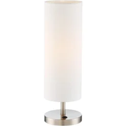 360 Lighting Heyburn Modern Accent Table Lamps 20" High Set Of 2 Brushed Nickel With USB And AC Power Outlet In Base White Cylinder Shade For Desk -Home Lighting GUEST 7dab853c 7b66 47df a821 8333e869dc97