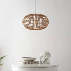17.5" 1-Light Leo Farmhouse Coastal Rattan LED Pendant Brown - JONATHAN Y -Home Lighting GUEST 7df64b4b 3899 4caf 87dc 6d4cbbfc3e64