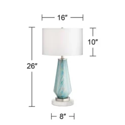 Possini Euro Design Jaime Coastal Table Lamp With Round White Marble Riser 26" High Blue Gray Drum Shade For Bedroom Living Room Office House Home -Home Lighting GUEST 7f0689f3 b5d7 4edd 81d7 3115e539944f