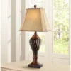 Regency Hill Traditional Table Lamp 28.5" Tall Carved Two Tone Brown Urn Shaped Beige Fabric Shade For Living Room Family Bedroom Bedside -Home Lighting GUEST 82f24f84 6a63 4152 b6d8 941be0742c9b