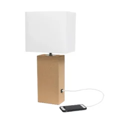 21" Lexington Leather Base Modern Home Decor Bedside Table Lamp With USB Charging Port And Fabric Shade - Lalia Home -Home Lighting GUEST 8417456c cd31 493b add8 ec6c52ea7328