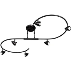 Pro Track Salazar S-Wave 6-Head LED Ceiling Track Light Fixture Kit Spot Light GU10 Adjustable Black Metal Modern Kitchen Bathroom Dining 54" Wide -Home Lighting GUEST 8431048a fcdc 4990 8599 48250f6ba628