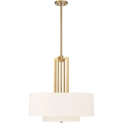 Possini Euro Design Sundry Warm Brass Pendant Chandelier 24" Wide Modern Double Drum Shades 4-Light Fixture For Dining Room House Foyer Kitchen Island -Home Lighting GUEST 85306f37 58dd 4887 858b 85bfc76e49de