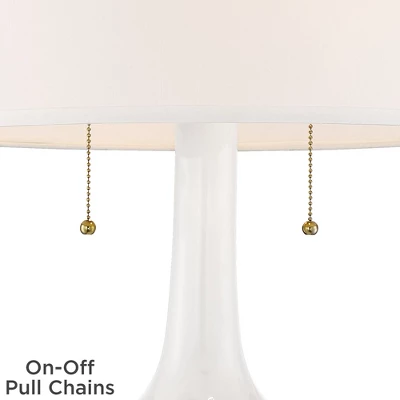 Possini Euro Design Natalia Modern Country Cottage Table Lamp With Square Riser 28 1/2" Tall White Floral Ceramic Drum Shade For Bedroom Living Room 4 Possini Euro Design Natalia Modern Country Cottage Table Lamp With Square Riser 28 1/2" Tall White Floral Ceramic Drum Shade For Bedroom Living Room - Image 2