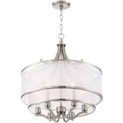 Possini Euro Design Nor Brushed Nickel Pendant Chandelier 23" Wide Modern Double White Organza Shade 6-Light Fixture For Dining Room Kitchen Island -Home Lighting GUEST 8575b373 3204 4154 bb03 cefa7bc3c9ea