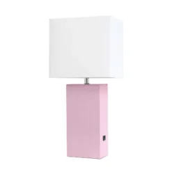 21" Lexington Leather Base Modern Home Decor Bedside Table Lamp With USB Charging Port And Fabric Shade - Lalia Home -Home Lighting GUEST 861a3304 dcaa 4fbd 9ea6 8c0cdc80cb69