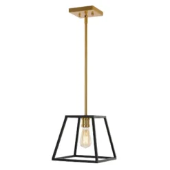 9.25" 1-Light Girard Farmhouse Industrial Iron LED Pendant Black/Brass Gold - JONATHAN Y -Home Lighting GUEST 866440b6 804e 4853 b278 42d4c06be3ec