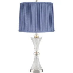 Regency Hill Luca Modern Table Lamps Set Of 2 25 1/2" High Twisted Glass With USB Charging Port Blue Shirred Shade For Bedroom Living Room Desk Office -Home Lighting GUEST 880ef1a0 4fed 4512 ae4c 3a372f00034d