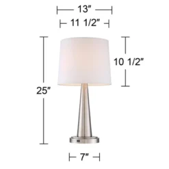 360 Lighting Karla Art Deco Style Table Lamps 25" High Set Of 2 Brushed Nickel With USB Charging Port And Table Top Dimmers White Fabric Drum For Desk -Home Lighting GUEST 885eca65 547e 4dde bd6d 7fcb78d93b6f