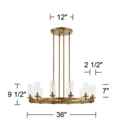 Stiffel Aron Brass Gold Wagon Wheel Chandelier 36" Wide Modern Clear Glass Shade 12-Light Fixture For Dining Room House Foyer Kitchen Island Entryway -Home Lighting GUEST 88d8c7b6 0e62 4861 b7e2 84d56dd80bde