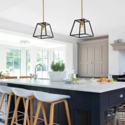 9.25" 1-Light Girard Farmhouse Industrial Iron LED Pendant Black/Brass Gold - JONATHAN Y -Home Lighting GUEST 8a2663db cb17 4a45 863f c5dafc063370