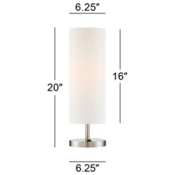 360 Lighting Heyburn Modern Accent Table Lamps 20" High Set Of 2 Brushed Nickel With USB And AC Power Outlet In Base White Cylinder Shade For Desk -Home Lighting GUEST 8c9017e9 6ca9 48bc a7a5 446e5ec44230