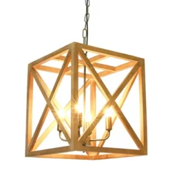 Metal/Wood Chandelier Natural Brown - Storied Home -Home Lighting GUEST 8ce3c682 249c 49e1 8068 4b5b414b2205