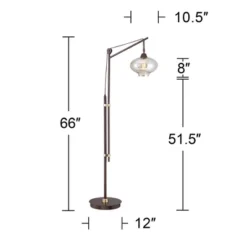 Franklin Iron Works Industrial Downbridge Floor Lamp 66" Tall Bronze Cognac Glass Dimmable LED Edison Bulb For Living Room Reading Office -Home Lighting GUEST 8d05da80 17c1 4a64 8332 5de6183a99e3