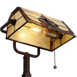 Robert Louis Tiffany Traditional Piano Banker Desk Table Lamp 17" High With AC Power Outlet Bronze Floral Art Glass Bedroom Office -Home Lighting GUEST 8dedee32 3a83 4179 a8fb 68b1a0a1da11