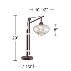Franklin Iron Works Calyx Modern Industrial Desk Lamp 29" Tall Bronze Brown Cognac Glass Dome Shade For Bedroom Living Room Bedside Nightstand Office -Home Lighting GUEST 8ee5242a a200 419d 9c65 de54708a361f