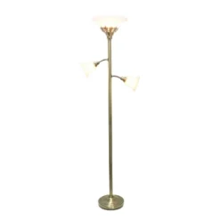 Torchiere Floor Lamp With 2 Reading Lights And Scalloped Glass Shades Antique Brass - Lalia Home