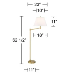 Possini Euro Design Modern Arc Floor Lamp Standing 62 1/2" Tall Warm Gold Offset Arm White Linen Drum Shade For Living Room Reading Family Bedroom -Home Lighting GUEST 9730cedd 2492 4c1e a5b4 7f14b03b2d31