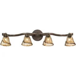 Pro Track 4-Head Ceiling Track Light Fixture Kit Adjustable Brown Bronze Finish Organic Amber Glass Western Kitchen Bathroom Living Room 41" Wide -Home Lighting GUEST 9a583982 1b52 4caa be5a 863c56f202a5