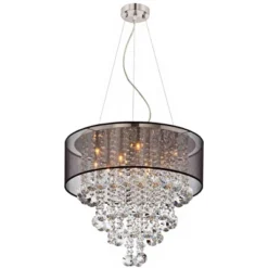 Possini Euro Design Bretton Brushed Nickel Chandelier 22" Wide Modern Clear Glass Crystal Black Sheer Shade 12-Light Fixture For Dining Room Kitchen -Home Lighting GUEST 9a7dafd7 6c43 4ac0 88f5 aa1bccc504b5
