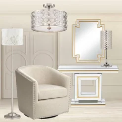 Possini Euro Design Saira Modern Ceiling Light Semi Flush Mount Fixture 16" Wide Brushed Nickel Crystal Organza Drum Shade For Bedroom Kitchen Hallway -Home Lighting GUEST 9c5390be 314f 4d95 b950 d5ae24fbf424