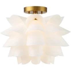 Possini Euro Design Modern Ceiling Light Semi Flush Mount Fixture White Flower Gold Metal 15 3/4" Wide Living Room Bedroom Kitchen -Home Lighting GUEST 9caa153e a2a6 4cbb b7c7 151d401311d5