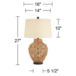 360 Lighting San Marcos Modern Coastal Table Lamp 27" Tall Natural Wicker Oatmeal Drum Shade For Bedroom Living Room Bedside Nightstand Office Kids -Home Lighting GUEST 9dee9364 0642 4811 8070 04cf228af8ed