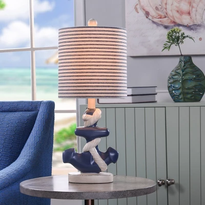 Montauk Molded Nautical Anchor Table Lamp With Fabric Shade Navy Blue/White - StyleCraft 7 Montauk Molded Nautical Anchor Table Lamp With Fabric Shade Navy Blue/White - StyleCraft - Image 5