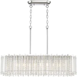 Possini Euro Design Mirabell Chrome Linear Island Pendant Chandelier 34" Wide Modern LED Clear Glass Crystal 6-Light Fixture For Dining Room Kitchen -Home Lighting GUEST a06855f6 6b6f 4844 9d9b 268029fc375e
