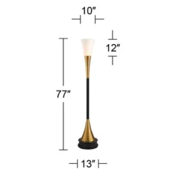 Possini Euro Design Piazza Modern Torchiere Floor Lamp With Riser 77" Tall Black Brass Metal White Glass Shade For Living Room Bedroom Office House -Home Lighting GUEST a0ae2278 a305 459b aa75 df94cc1c6abd