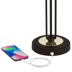 Franklin Iron Works Javier Industrial Table Lamp 24 1/2" High Bronze With USB Charging Port White Drum Shade For Bedroom Living Room Bedside Home Desk -Home Lighting GUEST a4b0b111 7242 4470 816e 091b7479f8b1