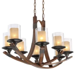 Franklin Iron Works Tafford Mahogany Wood Linear Pendant Chandelier 43 1/4" Wide Rustic Farmhouse Clear Glass 8-Light Fixture For Dining Room Kitchen -Home Lighting GUEST a5362c0f c303 48af a2f4 657a173998fa