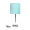19.5" Bedside Power Outlet Base Metal Table Desk Lamp In Brushed Steel With Aqua Blue Fabric Shade - Creekwood Home -Home Lighting GUEST a54d50a4 4b85 41fd 96fc 5a5d2d723750