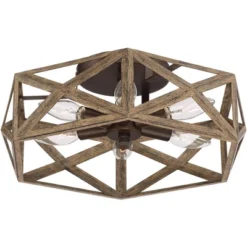 Possini Euro Design Moorcroft Modern Farmhouse Ceiling Light Semi Flush Mount Fixture 14 1/2" Wide Dark Wood Bronze 6-Light Hexagon Frame For Bedroom -Home Lighting GUEST a61002d5 086f 43ee 86de 5d4d73cd4298