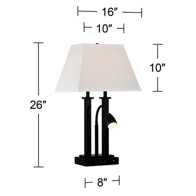 Possini Euro Design Deacon Modern Desk Table Lamp 26" High Black With USB And AC Power Outlet In Base LED Reading Light Oatmeal Shade For Office Desk 10 Possini Euro Design Deacon Modern Desk Table Lamp 26" High Black With USB And AC Power Outlet In Base LED Reading Light Oatmeal Shade For Office Desk - Image 8