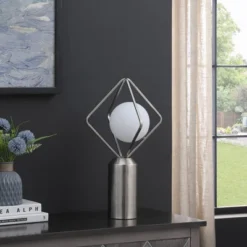 19.5" Ernst Modern Monoclinic Pendeloque Metal Table Lamp Silver - Ore International -Home Lighting GUEST a7d85b00 989a 4622 91da 5378fc60a5f0